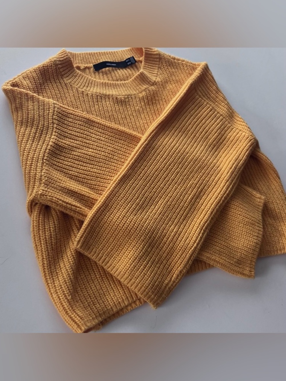 Vero Moda Golden Yellow Chunky Knit Cropped Sweater Crew Neck Mustard Women’s XL